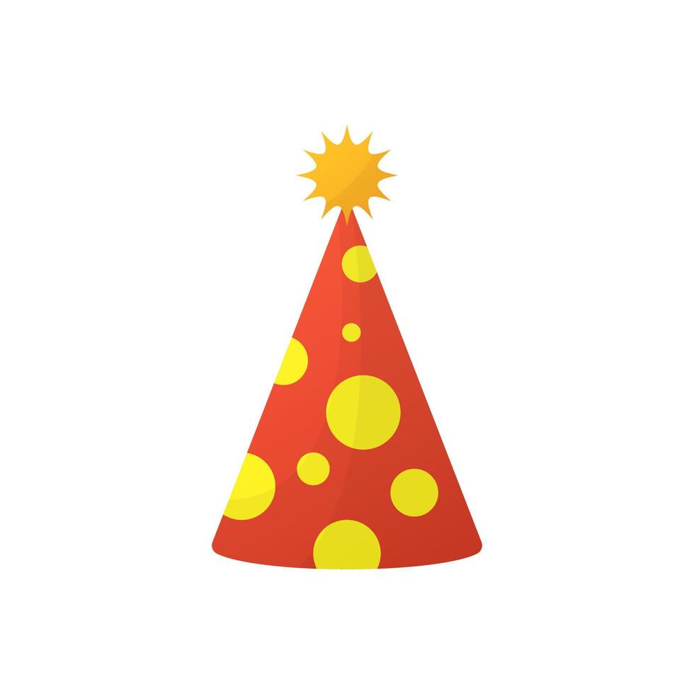 Red and Yellow Birthday Party Hat Illustration. Holiday decoration. Colorful Funny Cartoon Cone Cap for Celebration Anniversary, Christmas, Birthday. Isolated Vector. vector