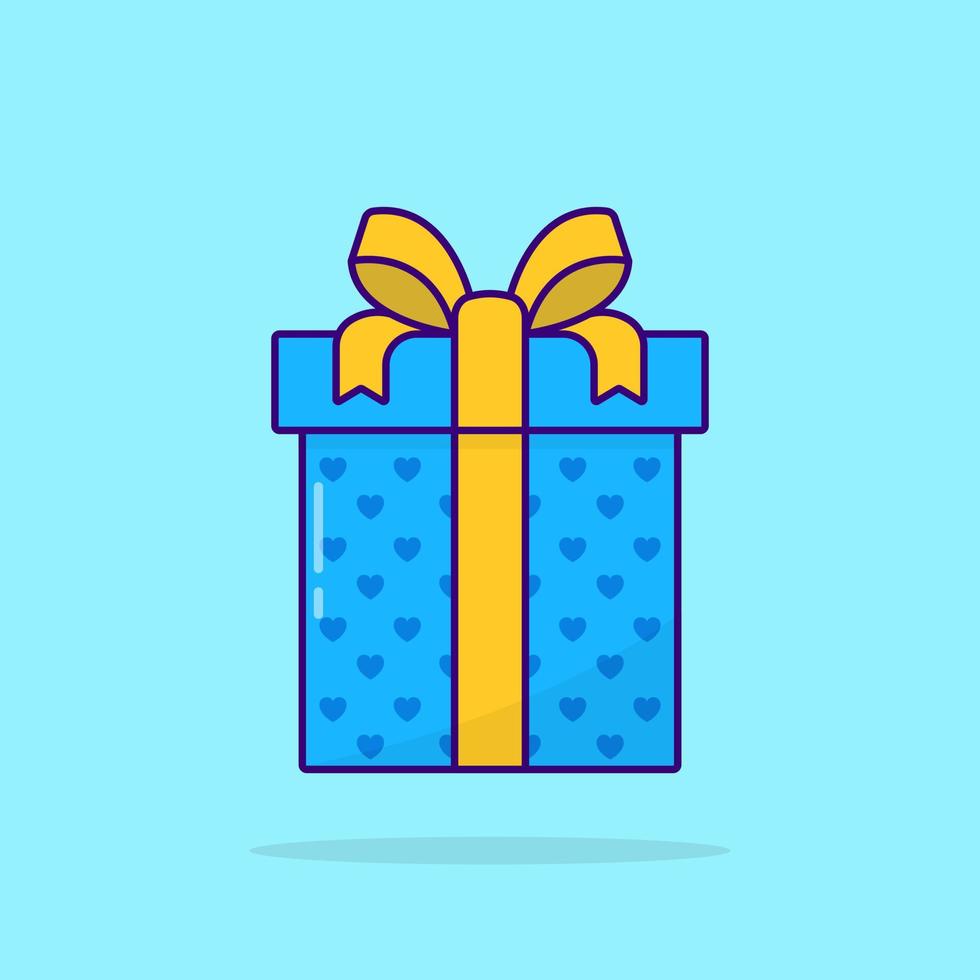 caja de regalo azul con lazo de cinta. caja de regalo colorida para cumpleaños, navidad, año nuevo, boda, aniversario. estilo de dibujos animados plana. sorpresa en envoltorio. ilustración vectorial aislada. vector