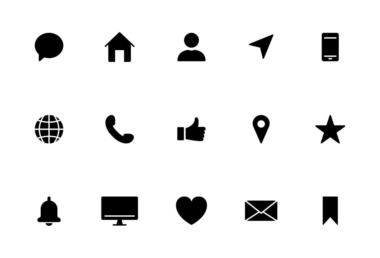 conjunto de iconos de tarjeta de visita. icono de silueta de comunicación simple. contacto conjunto negro del pictograma del sitio web. ilustración vectorial vector