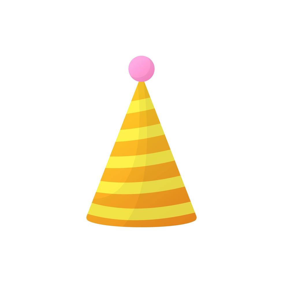 Yellow Birthday Party Hat Illustration. Holiday decoration on White Background. Colorful Funny Cartoon Cone Cap for Celebration Anniversary, Christmas, Birthday. Isolated Vector. vector