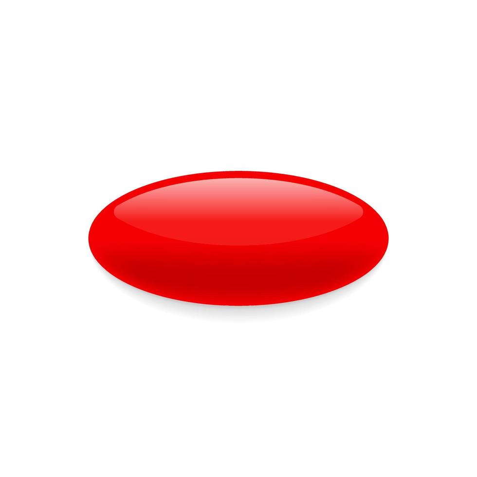 Red Realistic Pill on White Background. Cosmetic Oil Capsule of Vitamins and Minerals. Pharmaceutical Medicament and Drug. Mockup of Oval Painkiller or Antibiotic. Isolated Vector Illustration.