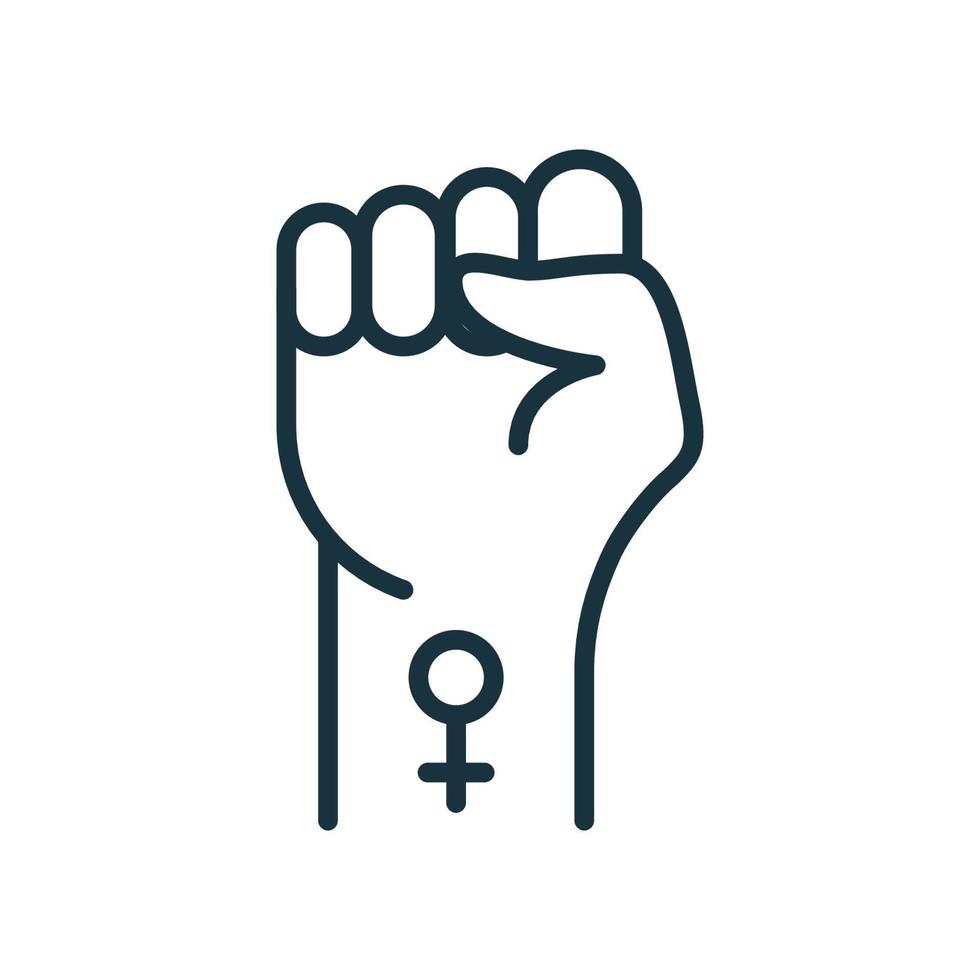 símbolo del movimiento feminista. puño fuerte levantado con símbolo de género femenino. poder femenino, icono de la línea de protesta femenina. signo del feminismo y la igualdad de la mujer. ilustración vectorial vector