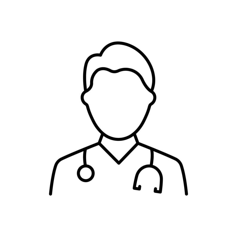 Professional Doctor with Stethoscope Line Icon. Male Physicians Specialist and Assistant Linear Pictogram. Isolated Vector Illustration.