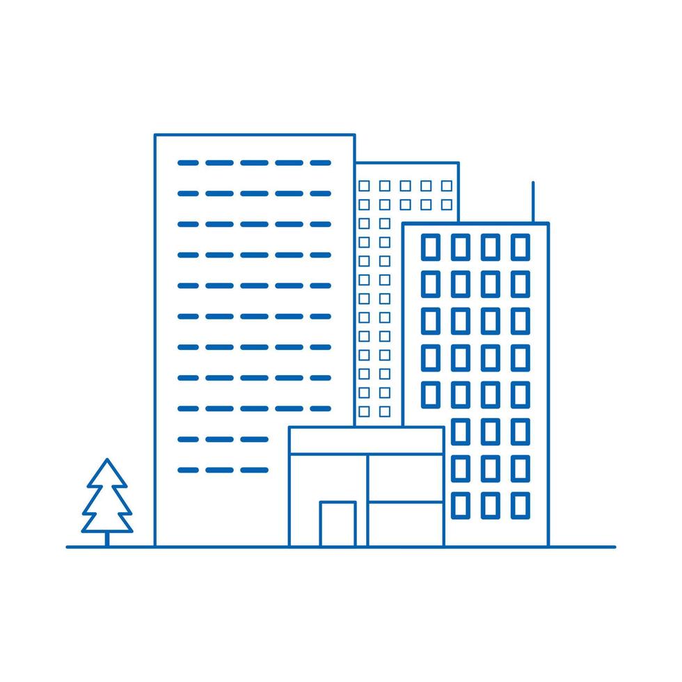 Buildings line icons. City icon on white background. Big apartment city complex with parks vector