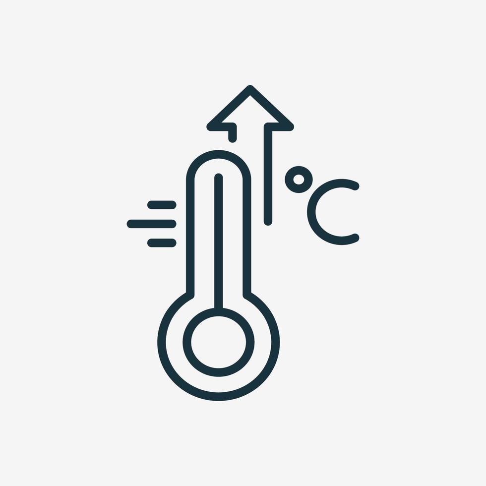 High Temperature Scale Line Icon. Flu, Cold, Virus and Fever Symptoms. Thermometer with Arrow Up Pictogram. Increased Temperature of Human Body Linear Icon. Vector illustration.