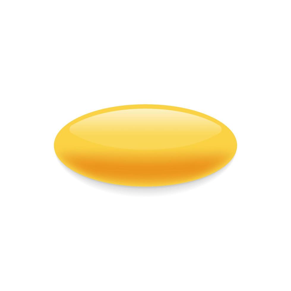 Yellow Realistic Pill on White Background. Mockup of Oval Painkiller or Antibiotic. Pharmaceutical Medicament and Drug. Cosmetic Oil Capsule of Vitamins and Minerals. Isolated Vector Illustration.