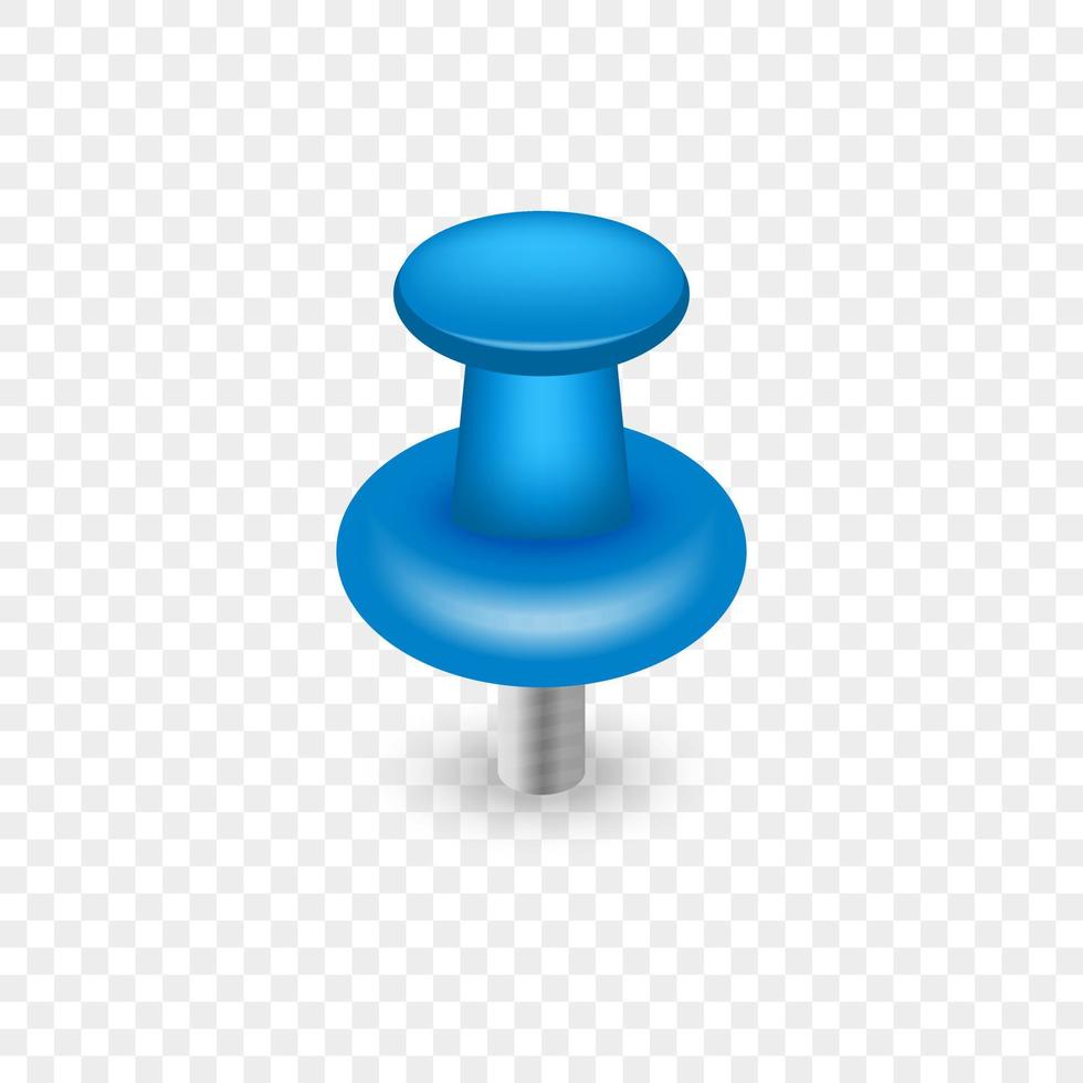 Realistic Blue Pushpin for Tack Paper on Notice Board. Single Thumbtack with Needle on Transparent Background. Office Stationery. Blue Plastic Push Pin Button. Isolated Vector Illustration.