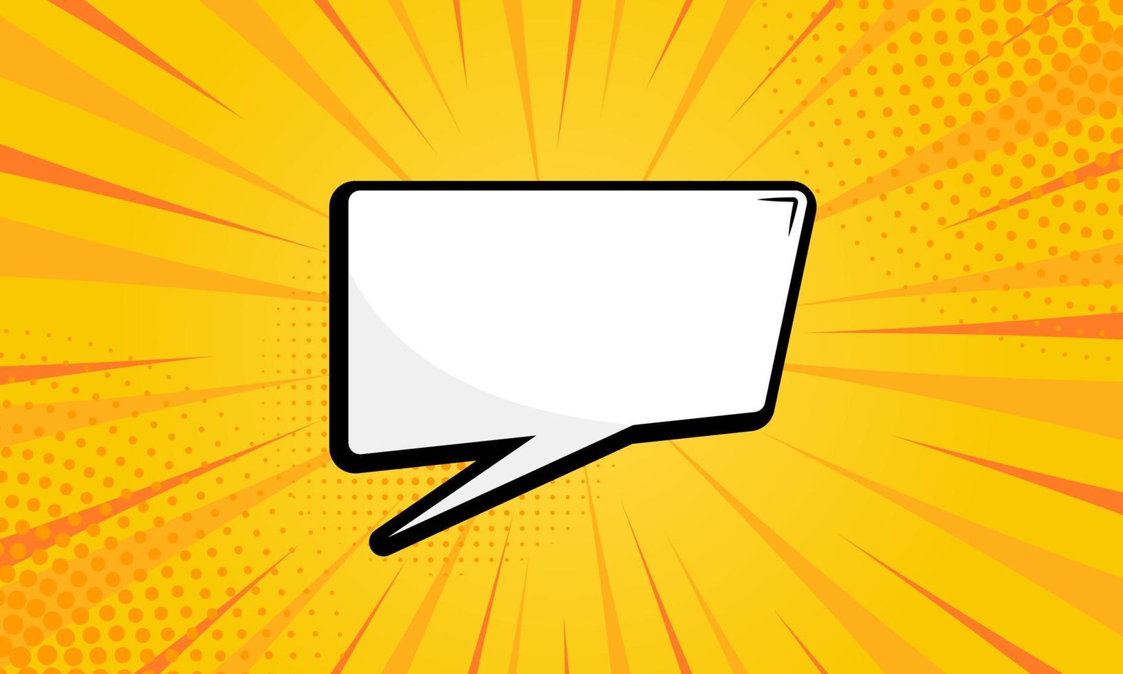 Comic Book Background with Retro Speech Bubble. Pop Art Yellow Background with Halftone. Cartoon Blank White Speech Bubble for Text Message. Isolated Vector Illustration.