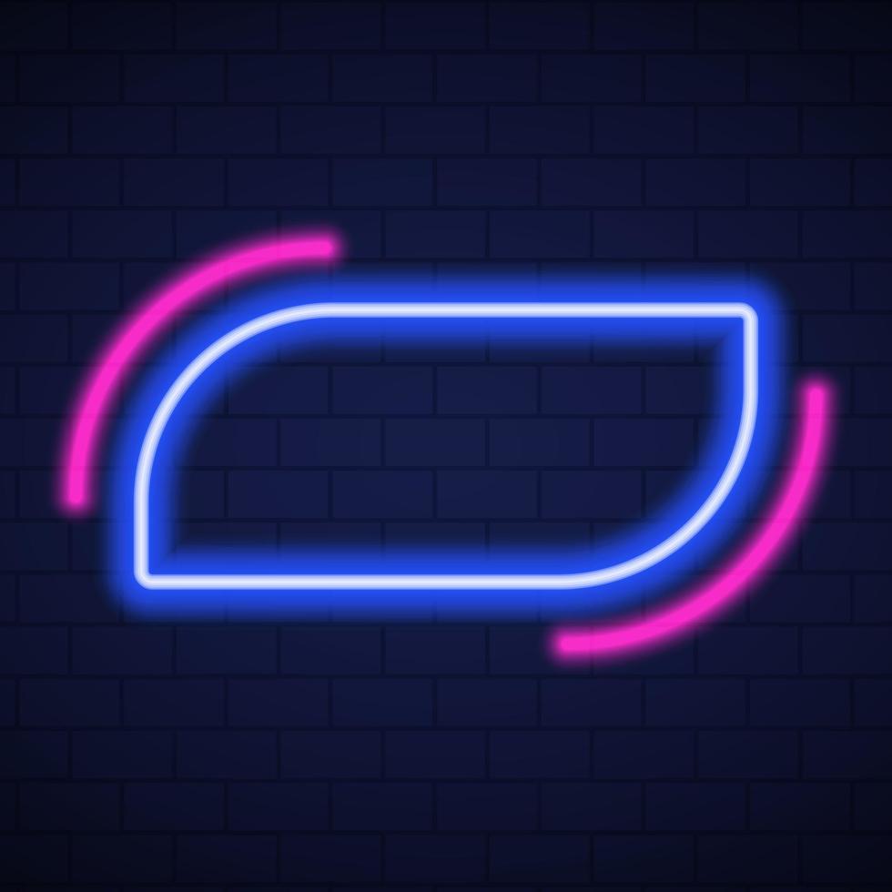 Night Club Neon Sign on Brick Wall Background. Blank 3d Retro Frame with Neon Led Border for Cafe, Party, Club, Casino. Neon Shiny Sign. Isolated Vector Illustration.