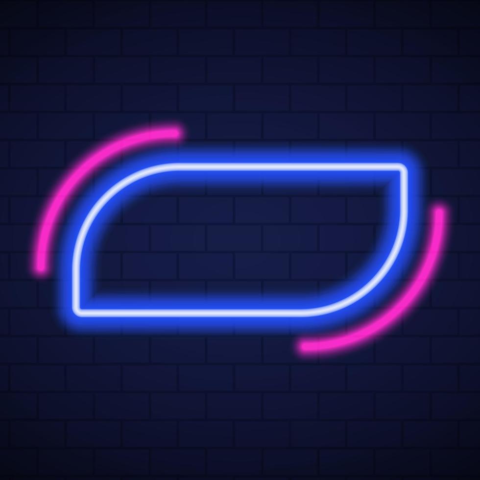 Night Club Neon Sign on Brick Wall Background. Blank 3d Retro Frame with Neon Led Border for Cafe, Party, Club, Casino. Neon Shiny Sign. Isolated Vector Illustration.