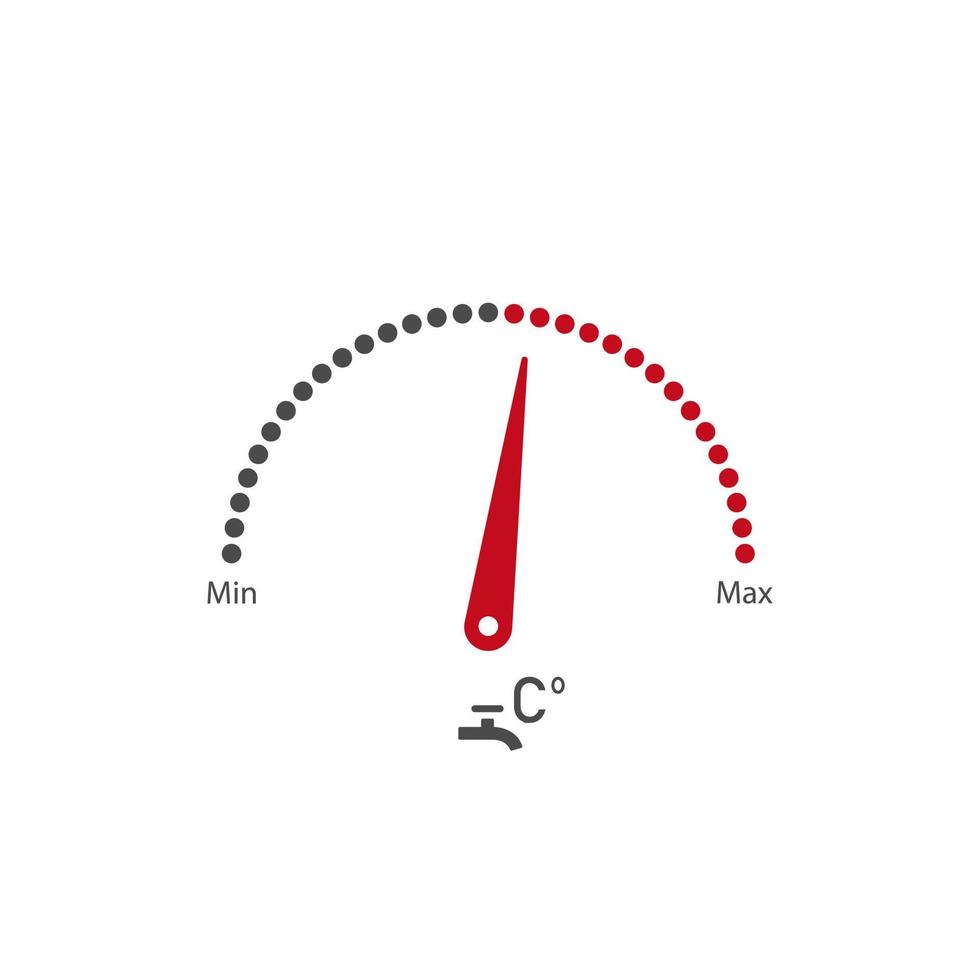Indicator meter of water heater. The Celsius scale boiler thermometer. Water meter icon. Vector