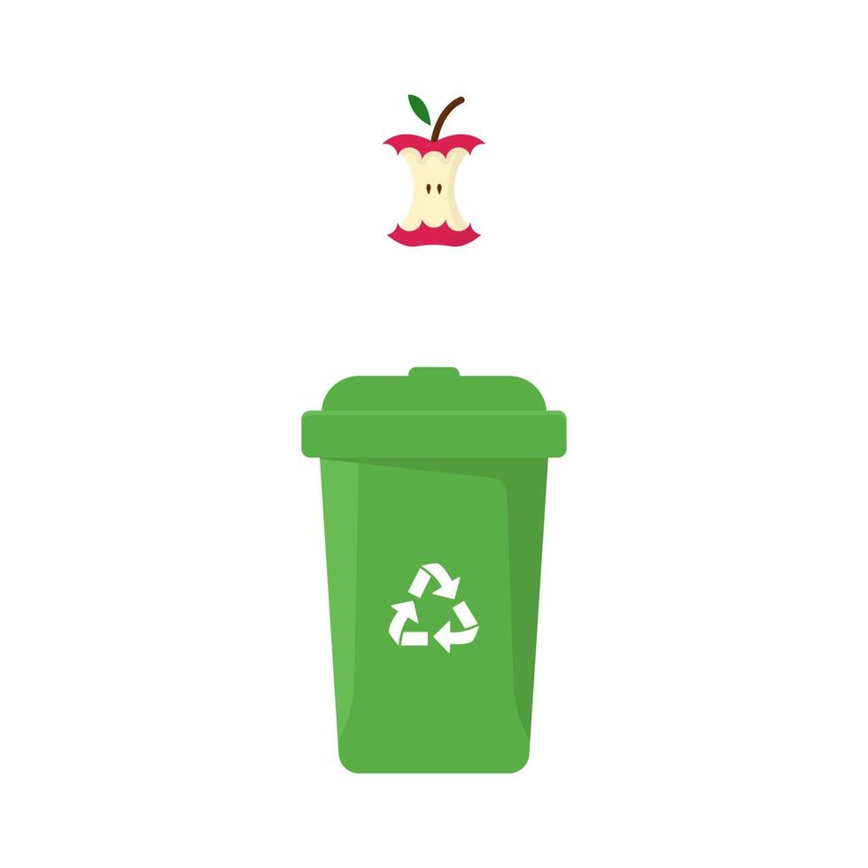 Dustbin Container or Recycle Bin for Organic Waste. Plastic Bin for Food Trash Separation on White Background. Isolated Vector Illustration.