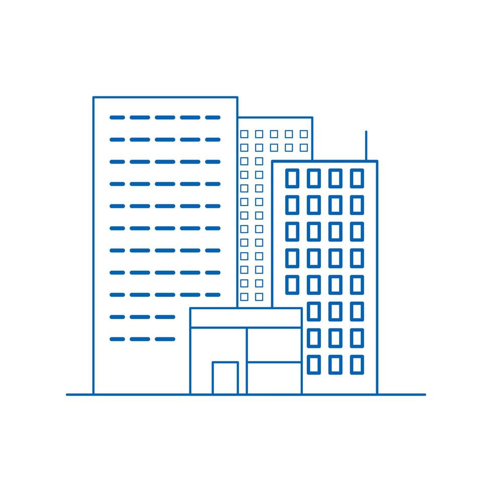 Big apartment city complex. Buildings line icons. City icon on white background. vector