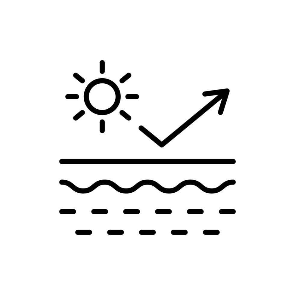 icono de línea de piel de protección uv. detener el concepto de crema ultravioleta y spf. reflejan la radiación ultravioleta del pictograma lineal de la piel. icono de contorno de luz solar de bloque. ilustración vectorial vector