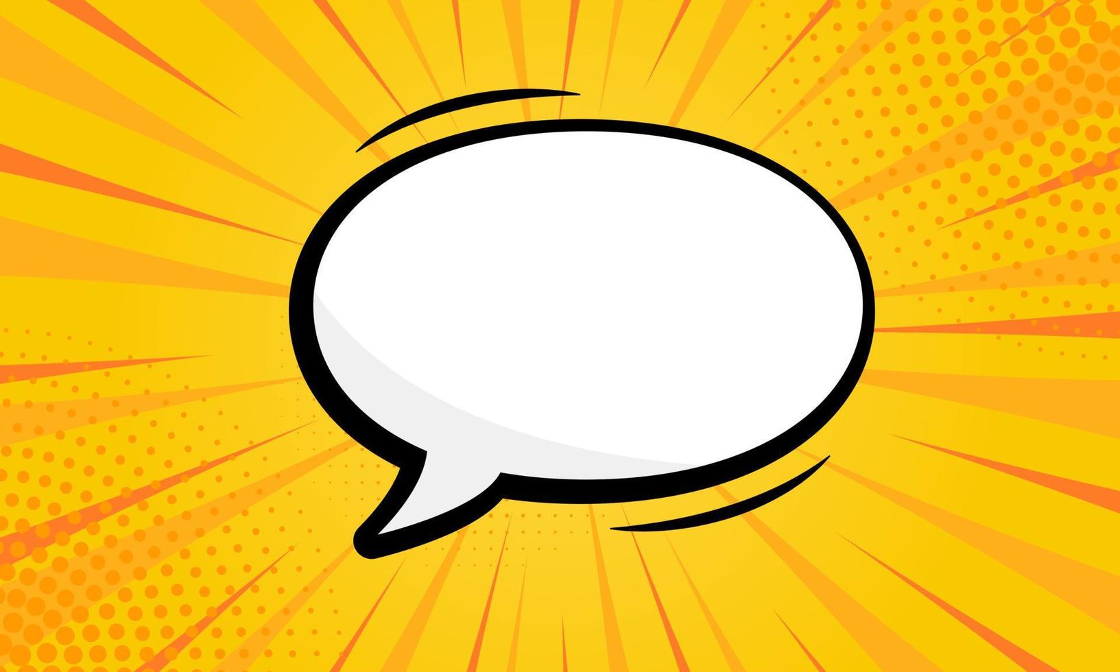 pictograma de burbuja de voz sobre fondo de arte pop amarillo con medios tonos. bocadillo de diálogo blanco en blanco de dibujos animados para mensaje de texto. globo retro cómico para el diálogo. ilustración vectorial aislada. vector