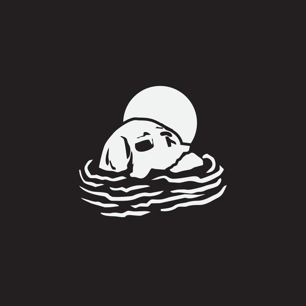 Skull in the sea vector illustration.