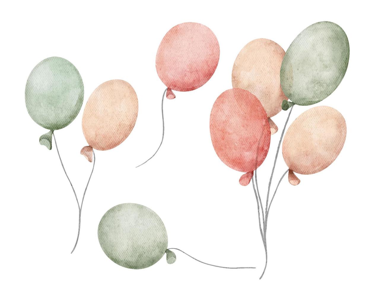 Set of colorful balloons. Watercolor illustration. vector