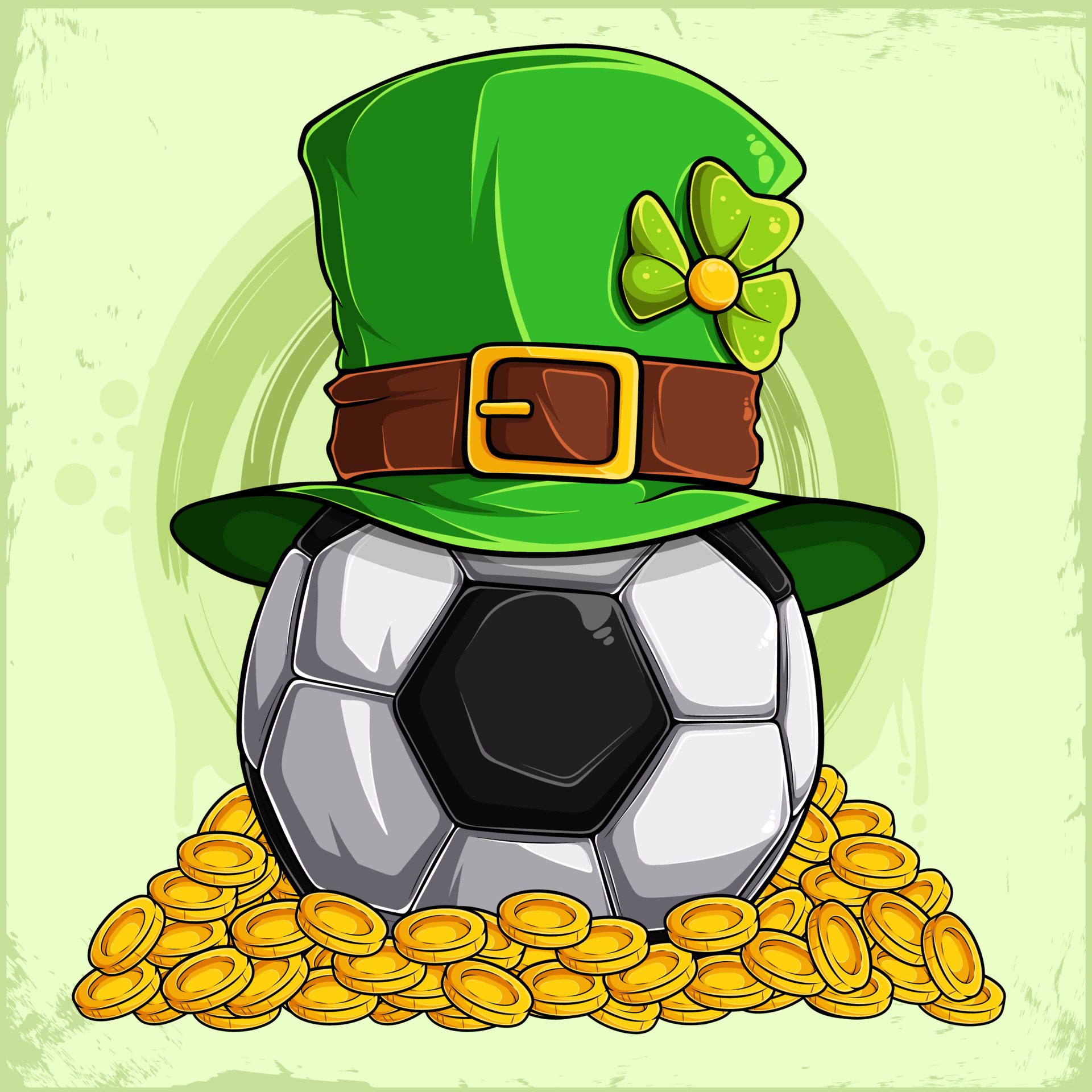 St Patrick's day lucky Soccer ball with Leprechaun hat in a pile of golden coins 5894115 Vector