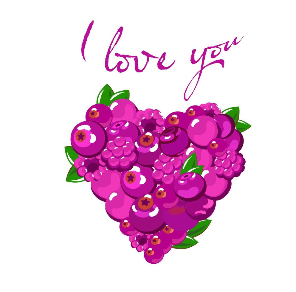 Card invitation with Heart of  pink berries. Vector illustration