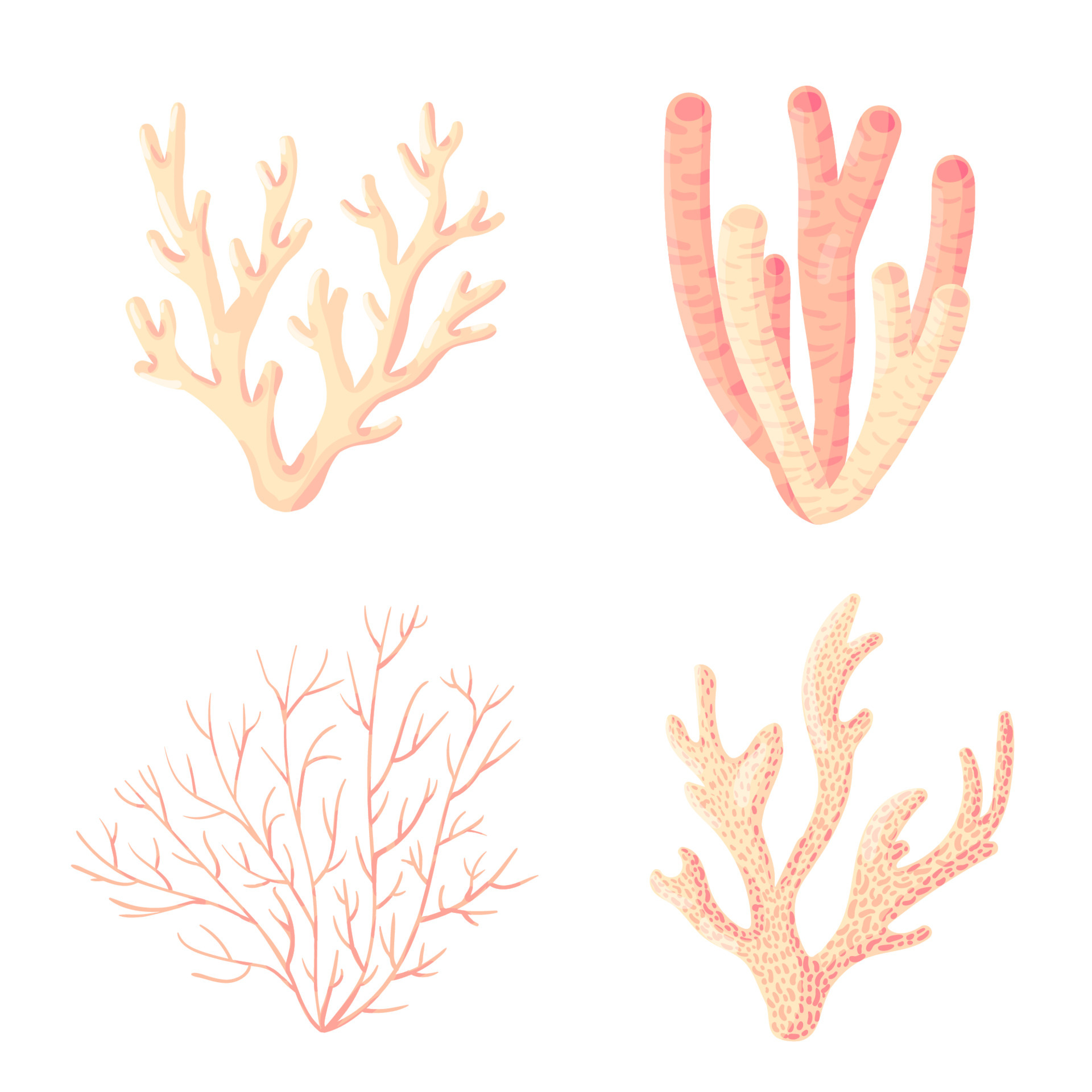 Coral, polyps vector underwater plants. Aquarium, ocean and undersea life  isolated on white background. Aquarium fauna and ocean reef habitats in a  simple cartoon style. Sticker collection. 5894756 Vector Art at Vecteezy