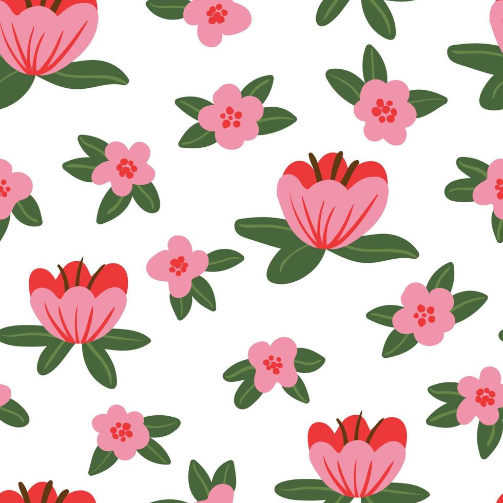 Garden and wild flowers and leaves, plants, botanical seamless pattern vector design for fabric, wallpaper, wrap. Botanical illustration, floral element, hand drawn background. Abstract backdrop.