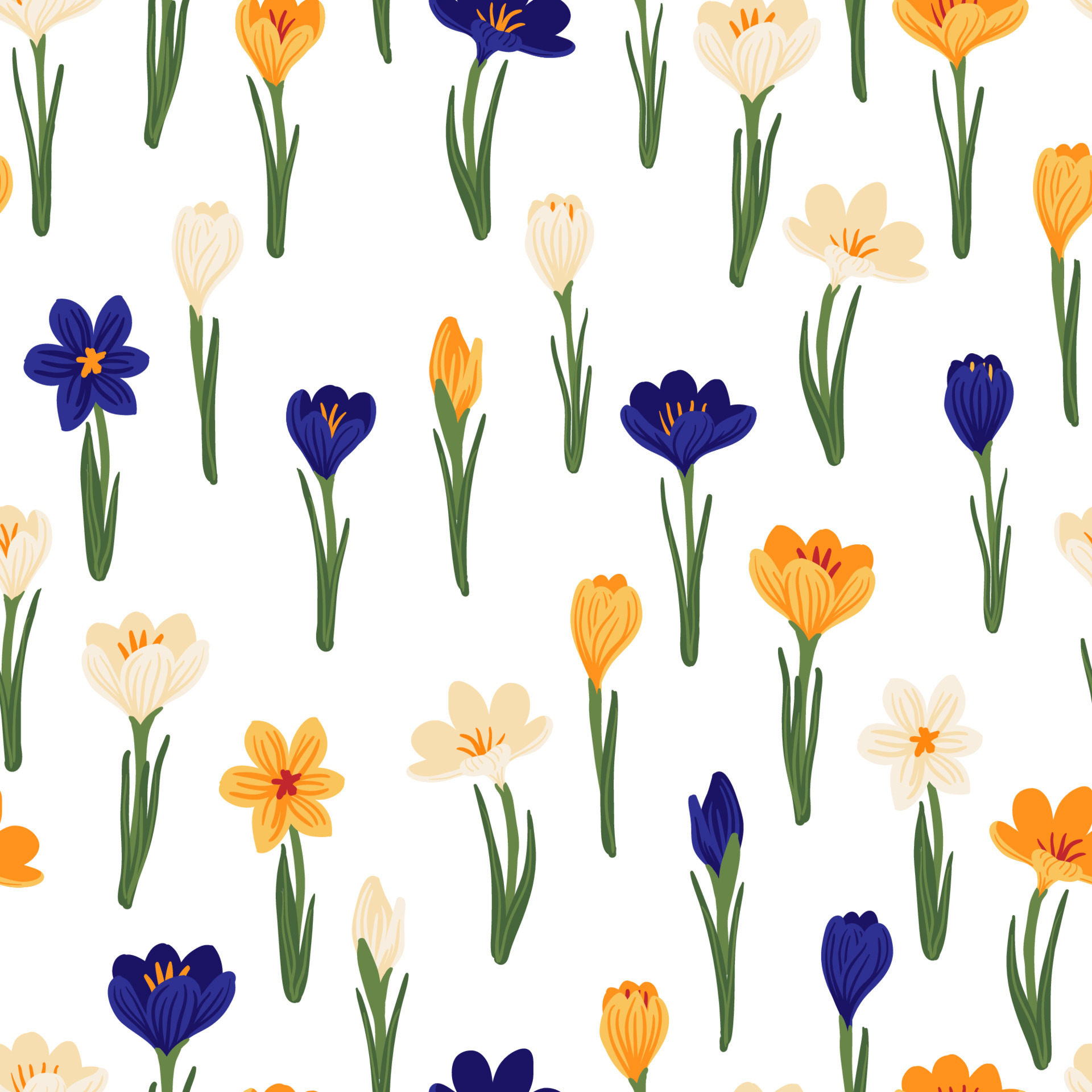 Spring flower crocus, saffron floral seamless pattern. Background for  wrapping paper, textile, fabric, wallpaper, scrapbook, congratulation  Easter, Happy Mothers and Womens Day. Flat cartoon design 5894827 Vector  Art at Vecteezy