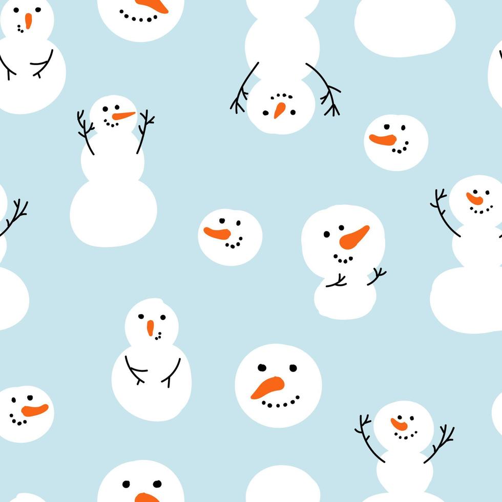 Vector seamless pattern with snowman, snow. Winter simple, stylish Scandinavian repeat texture for wrapping, web page background, Christmas, New Year greeting card, fabrics, home decor, scrapbooking