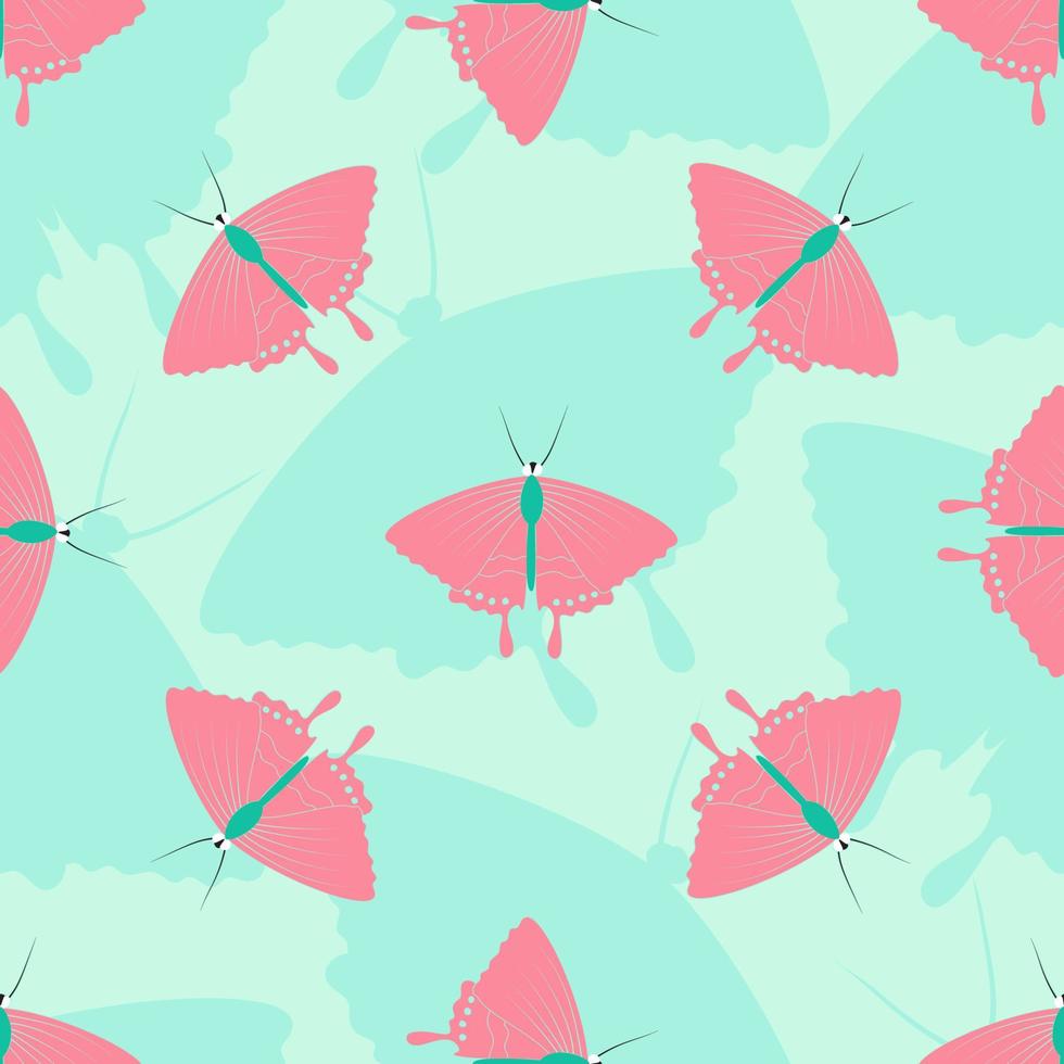 Seamless summer pattern butterfly with silhouette of insect. Vector background. Template of fabric textile, clothes print, cover, wallpaper, wrapping paper. Flat design.