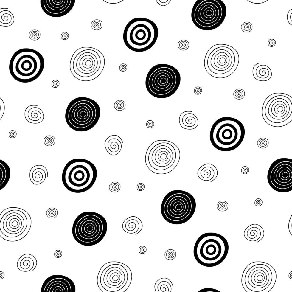 Simple abstract elements black and white round circular forms, linear seamless pattern, repeat geometric ornament for textile, gift paper, home decor vector