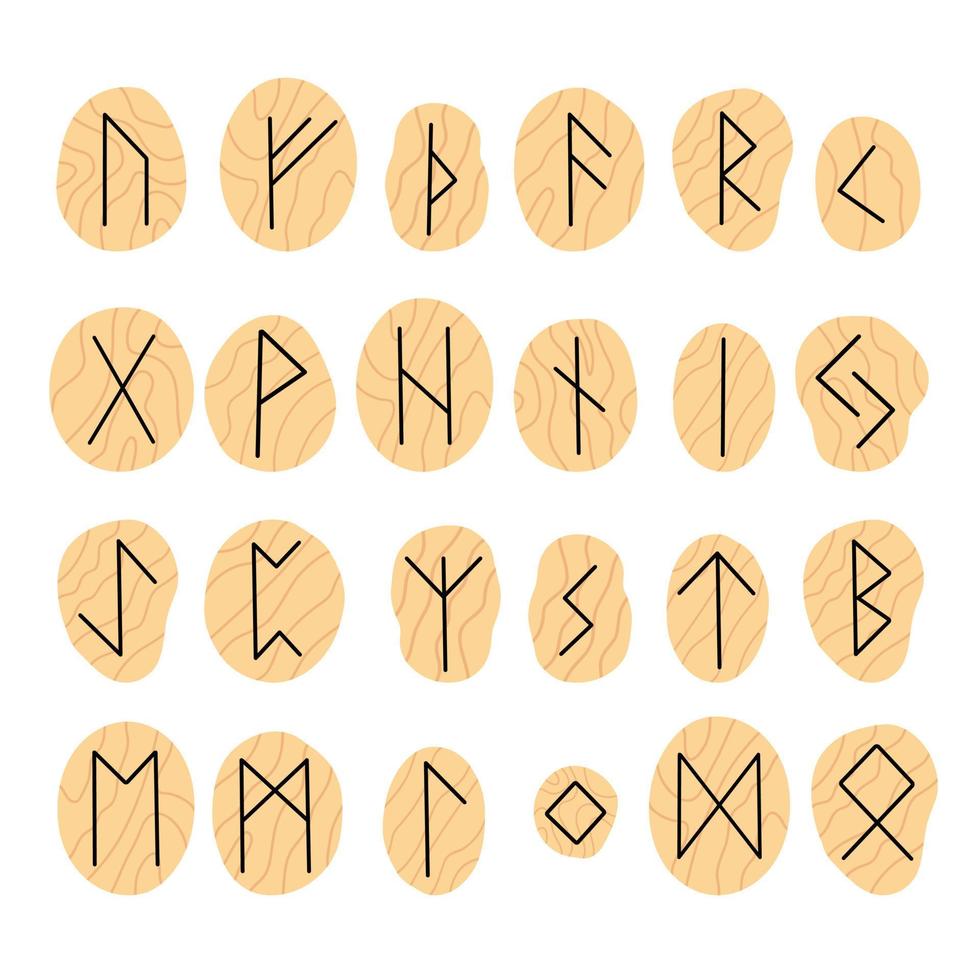 Old runes set, ancient Scandinavian alphabet vector illustration, hand drawn typography, occult letters, mystical signs, esoteric concept