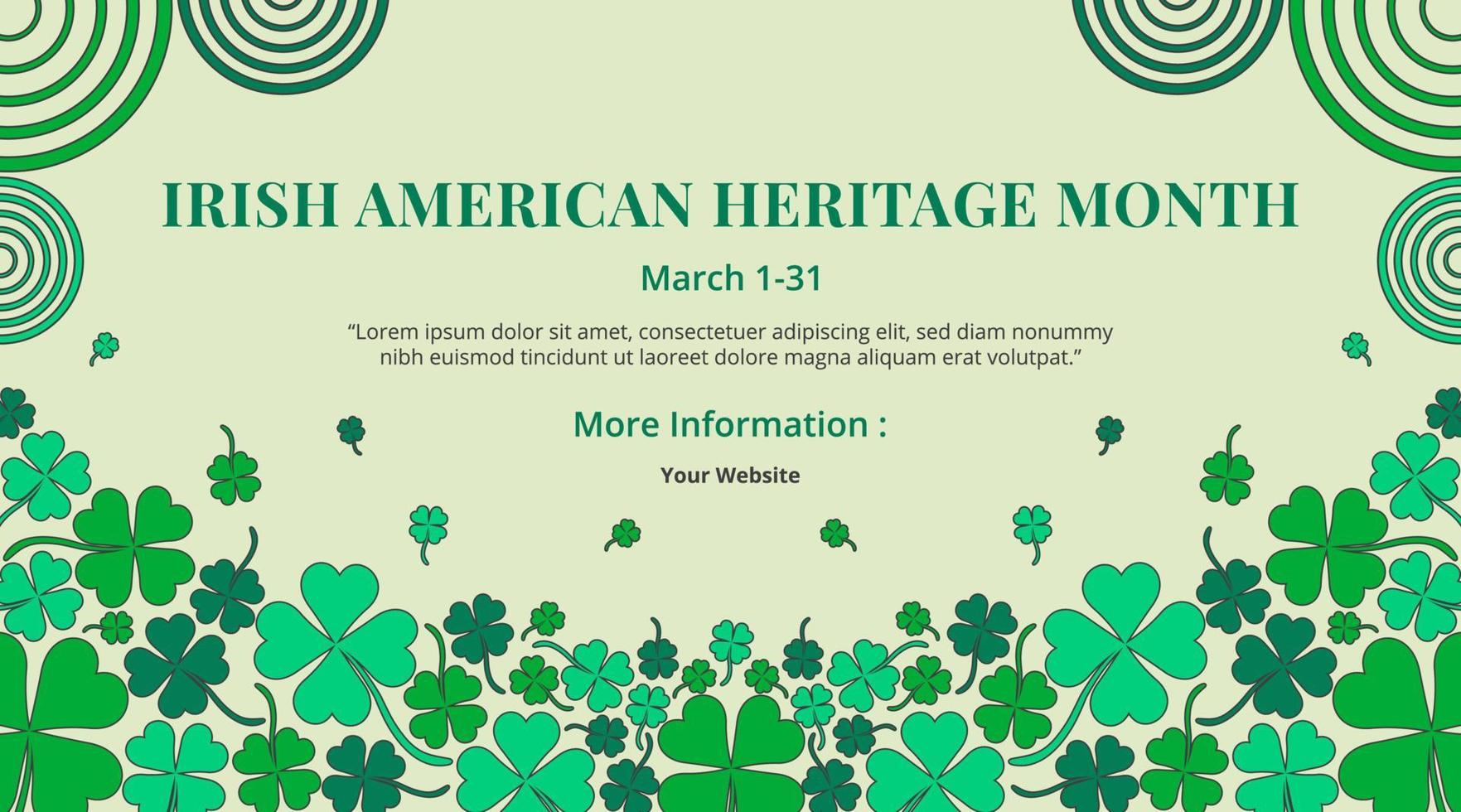 Irish American heritage month banner design with clover leaves vector