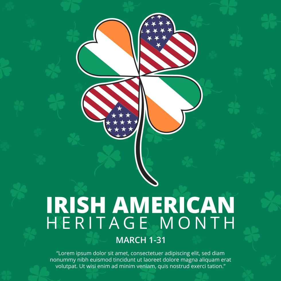 Irish American heritage month banner with clover leaves and nation flag vector