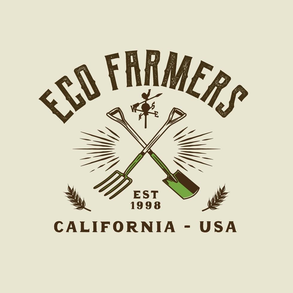 Vintage Farmer Logo Badge. Hand made Vector Illustration