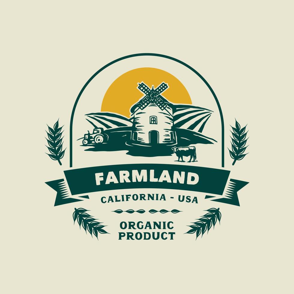 Vintage Farmer Logo Badge. Hand made Vector Illustration