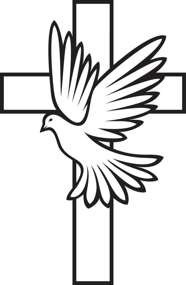 Cross and Dove Black and White Vector Illustration