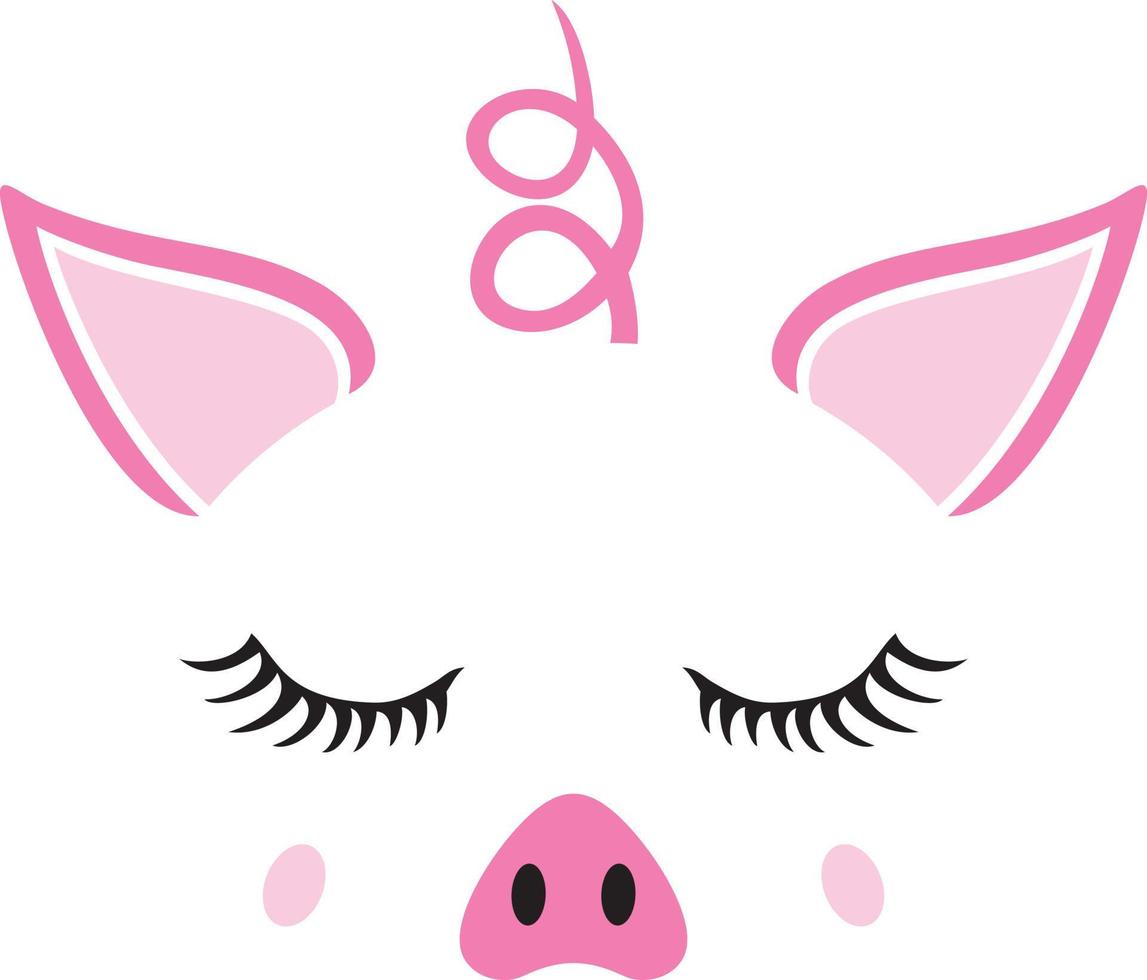 Cute Pig Face Color Vector Illustration