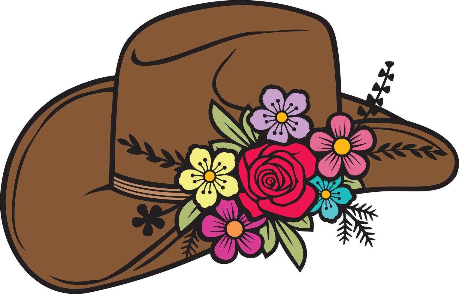 sombrero de vaquero con flores ilustración vectorial de color vector