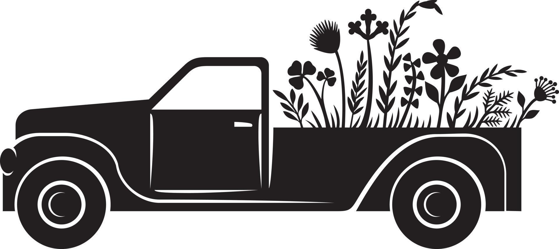 Floral Truck Black Vector Illustration