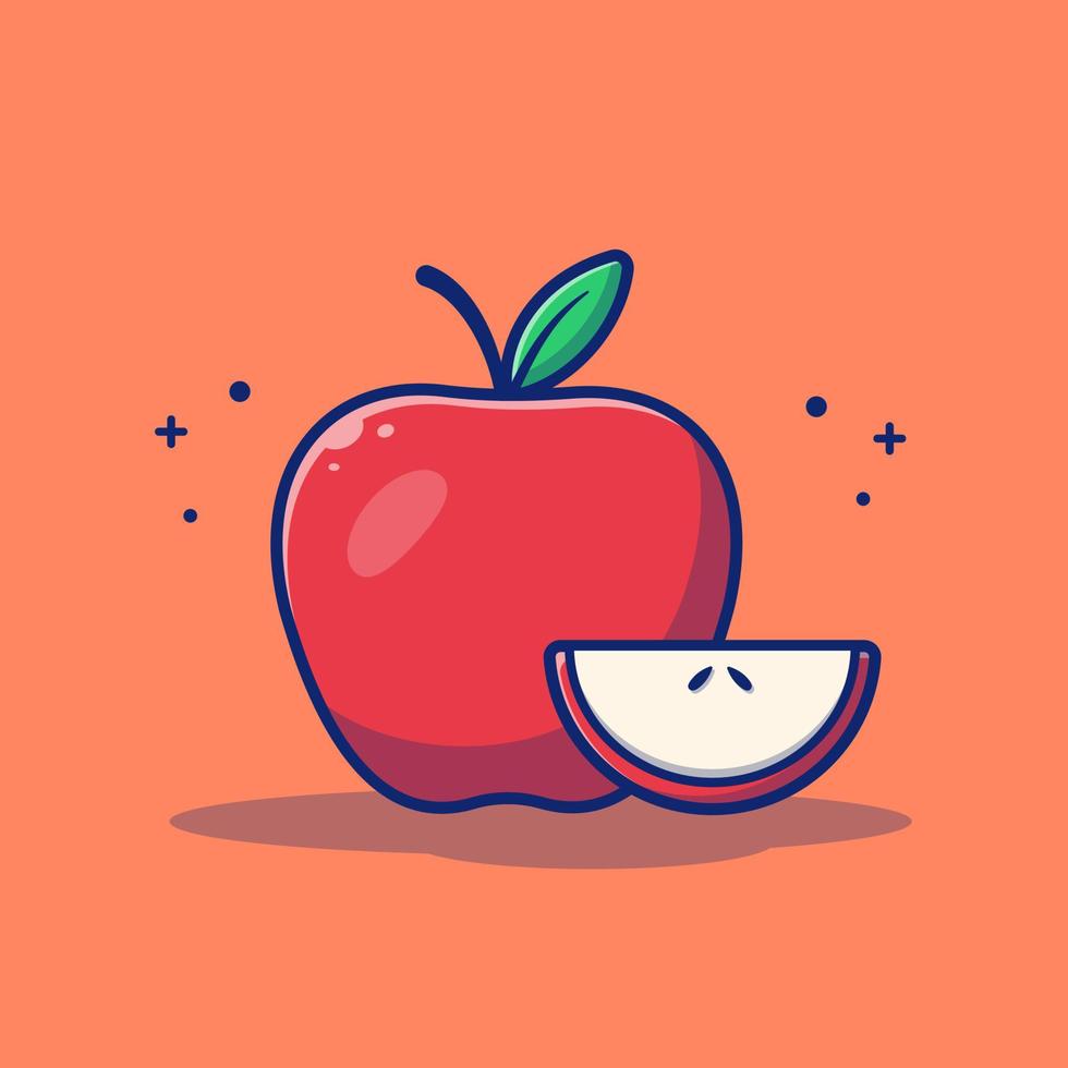 manzana y rodajas de ilustración de icono de vector de dibujos animados de manzana. alimento naturaleza icono concepto aislado premium vector. estilo de dibujos animados plana