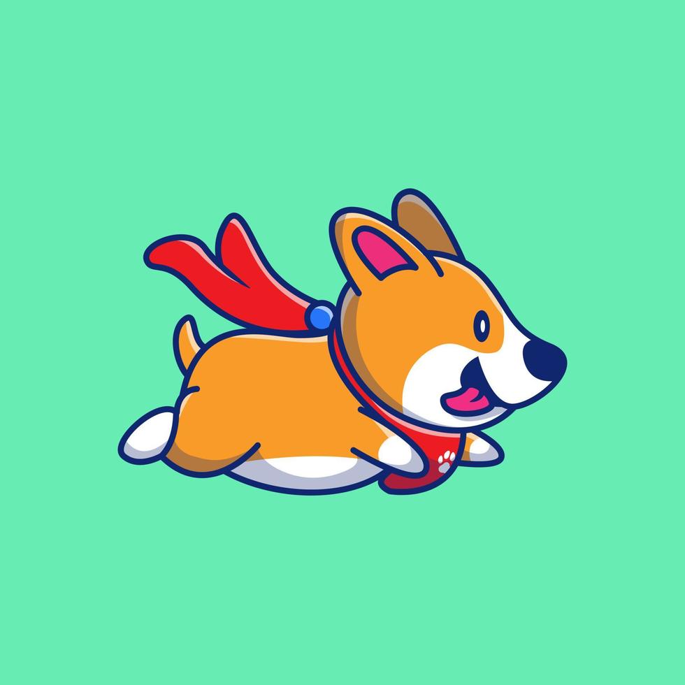 Cute Corgi Dog Super Flying Cartoon Vector Icon Illustration.  Animal Fashion Icon Concept Isolated Premium Vector. Flat  Cartoon Style