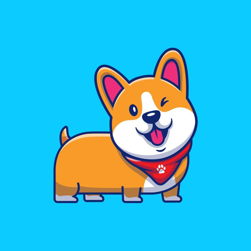 Cute Corgi Wink Cartoon Vector Icon Illustration. Animal  Nature Icon Concept Isolated Premium Vector. Flat Cartoon  Style