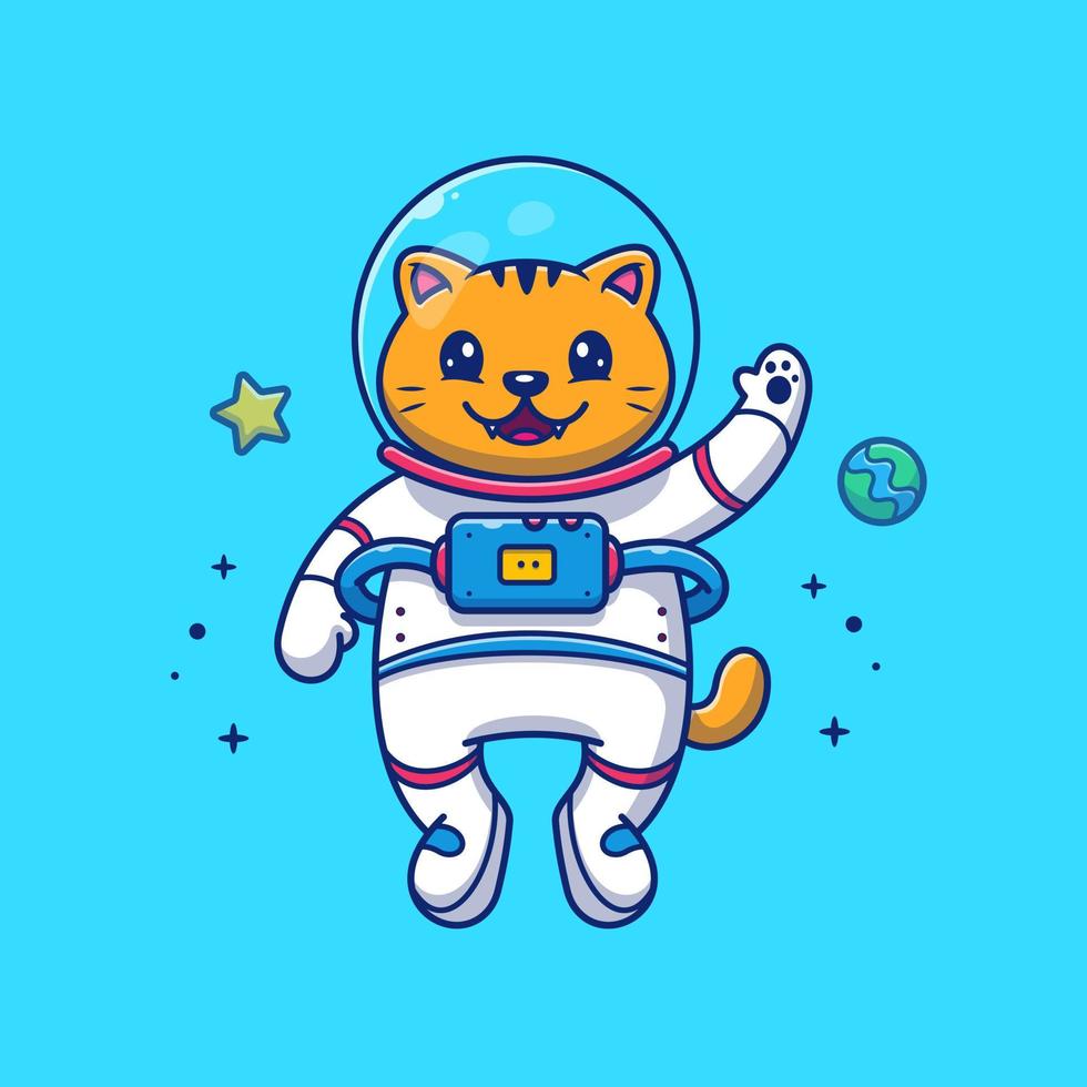 lindo gato astronauta volando en el espacio caricatura vector icono ilustración. concepto de icono de tecnología animal vector premium aislado. estilo de dibujos animados plana