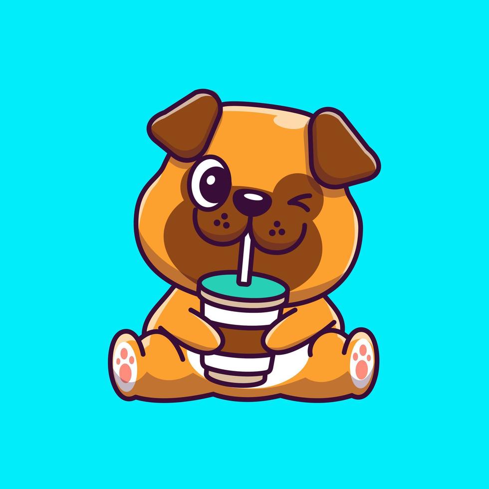 Cute Dog Drinking Cartoon Vector Icon Illustration. Animal  Food Icon Concept Isolated Premium Vector. Flat Cartoon  Style