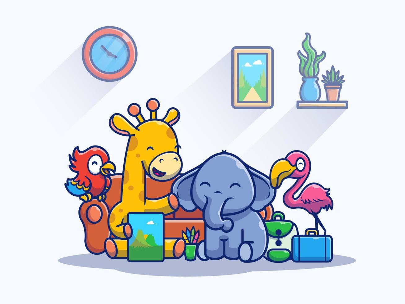 Happy Animals Playing Together Cartoon Vector Icon  Illustration. Animal Nature Icon Concept Isolated Premium  Vector. Flat Cartoon Style