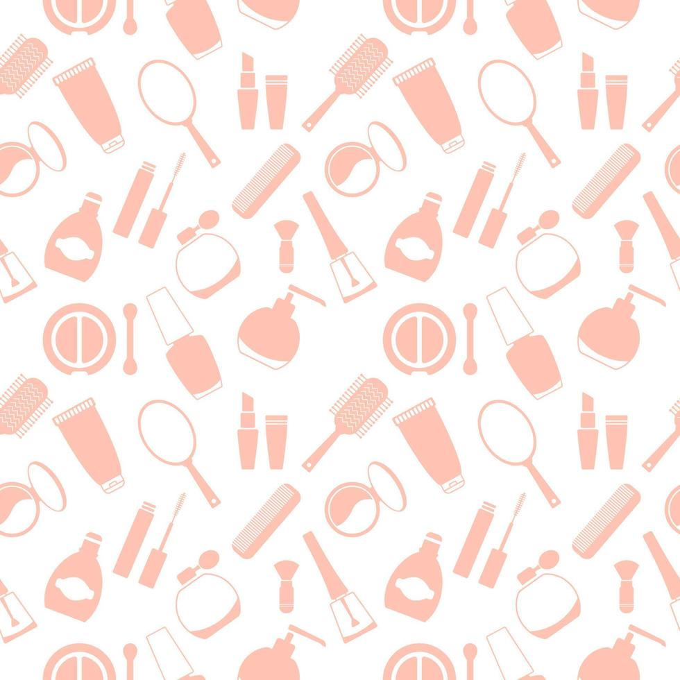 Seamless texture from cosmetics icons, beauty pattern, abstract background, wallpaper vector