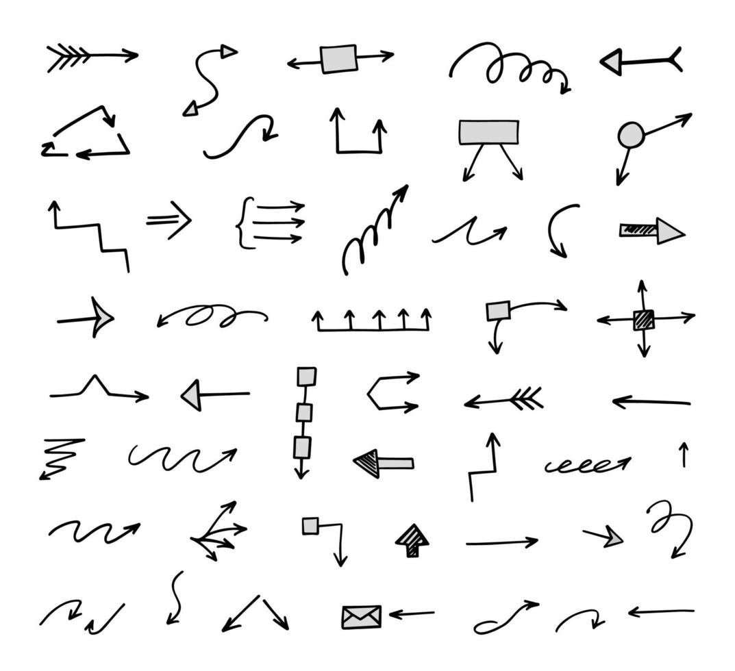 Vector set of hand-drawn arrows, elements for presentation