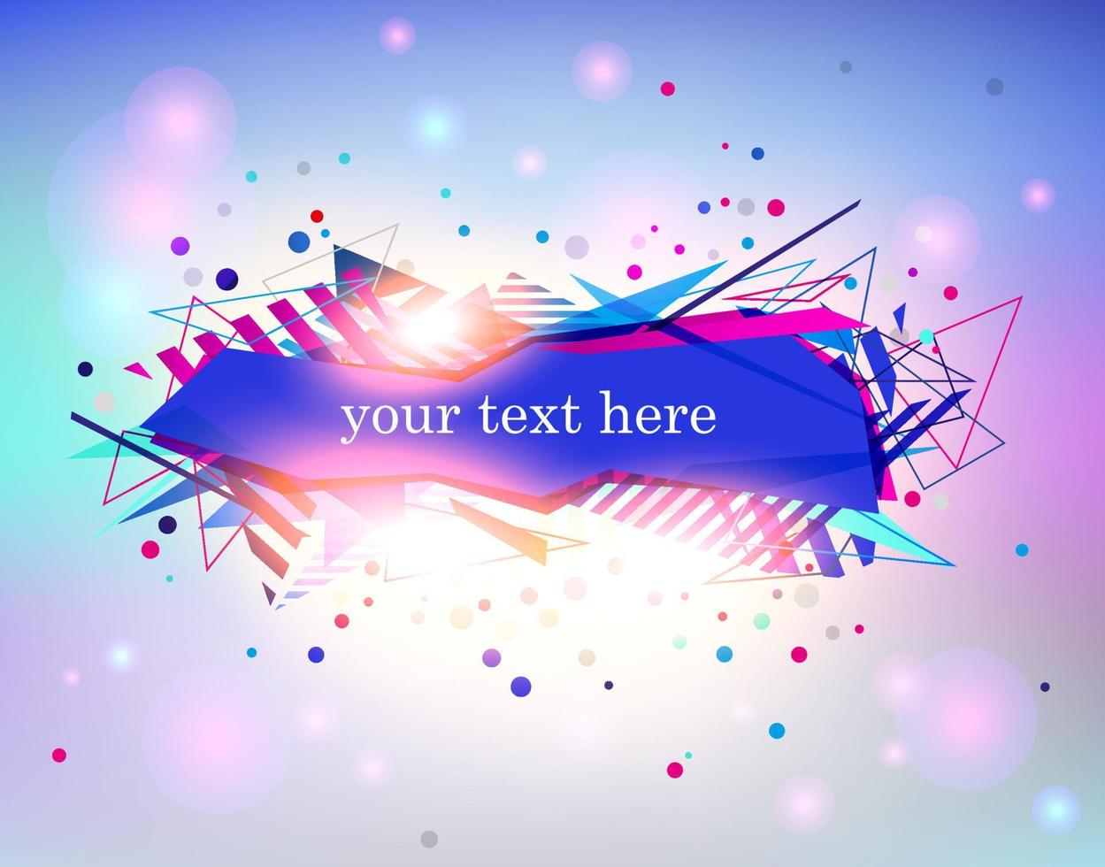 Bright banner of simple geometric shapes, vector template. Original light background   for inscription, text. Abstract background of glowing particles and geometric objects