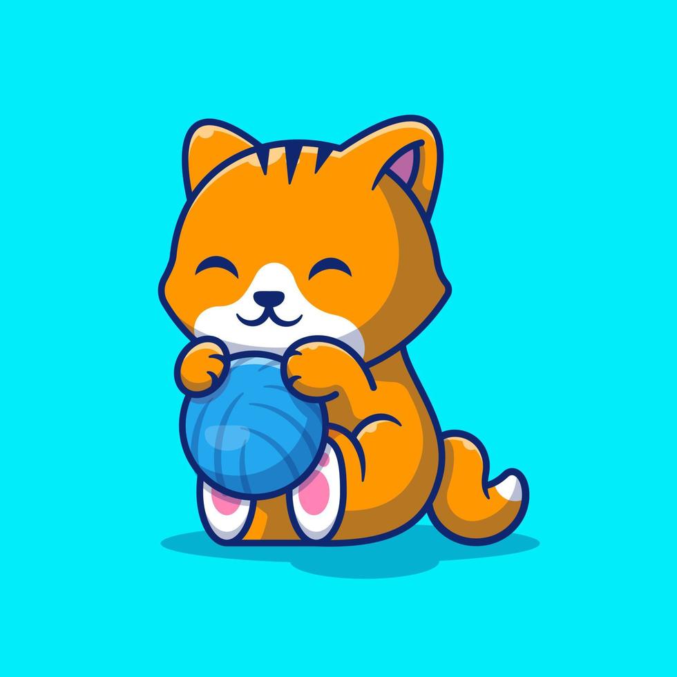 lindo gato jugando bola dibujos animados vector icono ilustración. concepto de icono de deporte animal vector premium aislado. estilo de dibujos animados plana