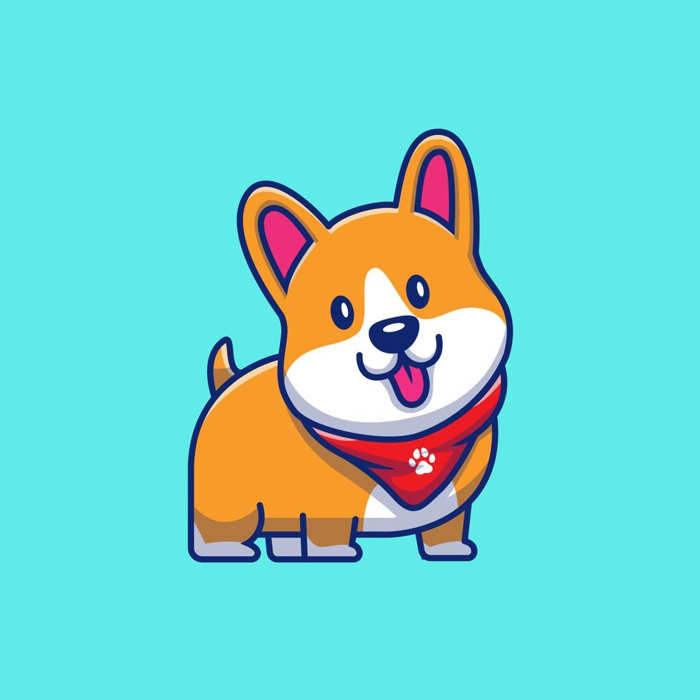 Cute Corgi With Scarf Cartoon Vector Icon Illustration. Animal  Nature Icon Concept Isolated Premium Vector. Flat Cartoon  Style