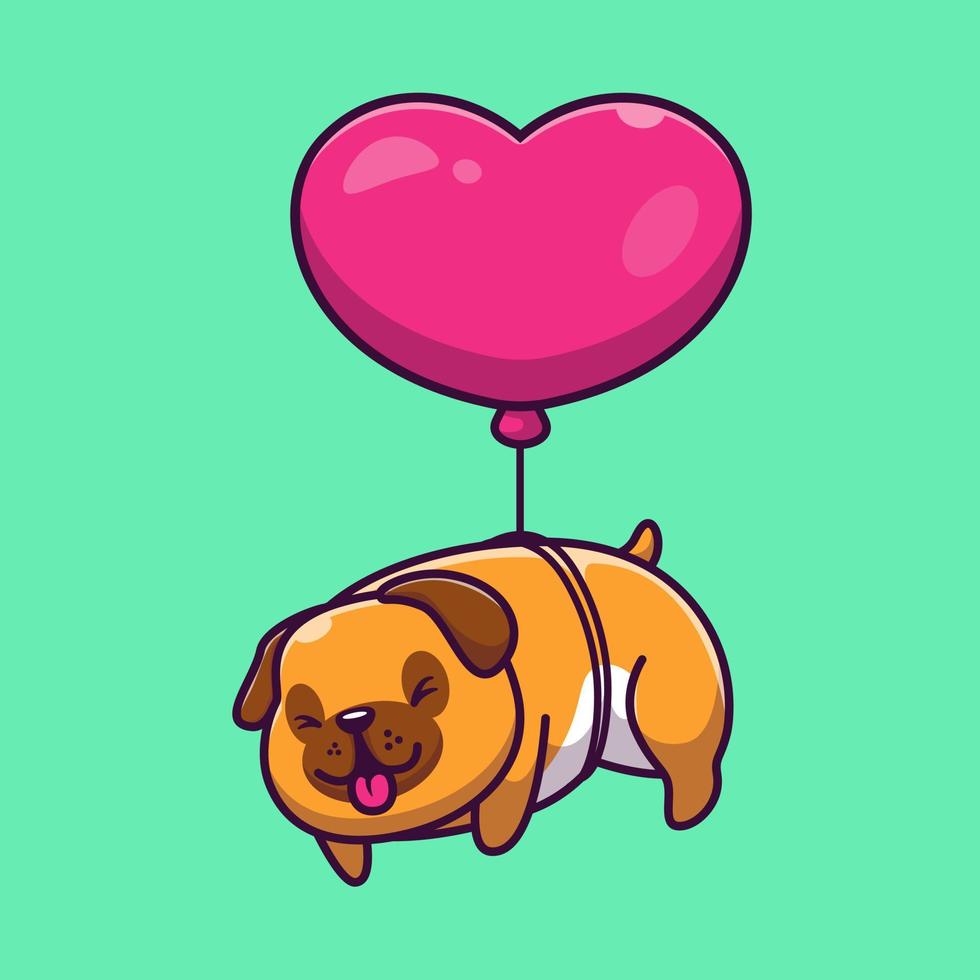 Cute Dog Floating With Heart Balloon Cartoon Vector Icon  Illustration. Animal Nature Icon Concept Isolated Premium  Vector. Flat Cartoon Style